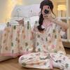 Female Star Style Pajamas Women'S Short-Sleeved Three-Piece Set Cloud Cotton Comfortable Loungewear