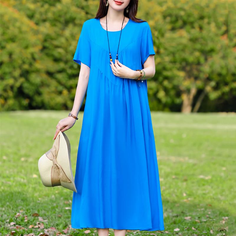Plus Size Elegant Women's Summer Dress Vintage Clothes Short Sleeve Loose Long Dresses