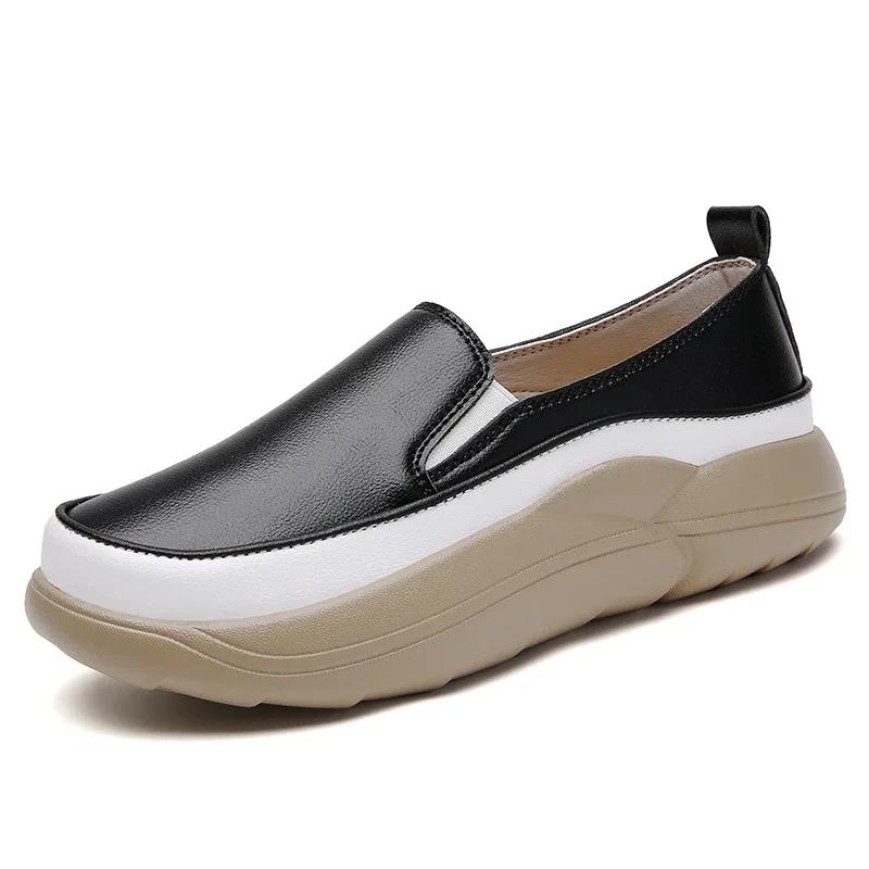 Mocassins Décontractés à Enfiler pour Dames Chaussures de Marche Douces Antidérapantes pour Maman Compensées Rétro Mode Printemps Chaussures Plateformes Femmes Semelles Épaisses