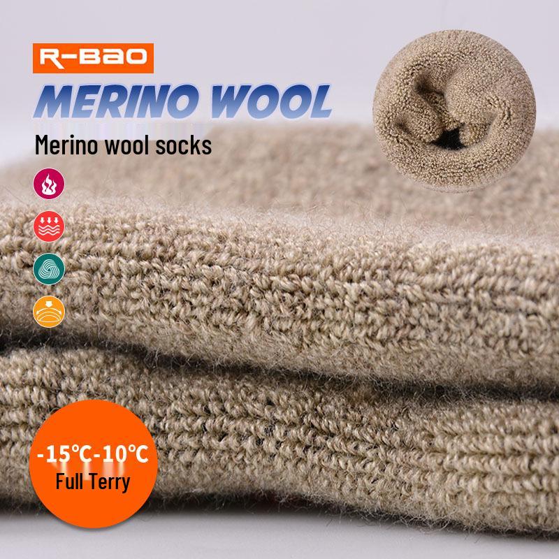 Unisex Mid-Calf Merino Wool Socks: Thickened, Warm, Full Terry for Winter Skiing, Hiking, and Mountaineering.