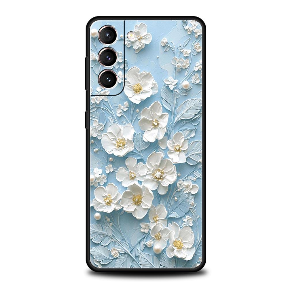 Phone Case For Samsung Galaxy S25 Edge S24 S23 S22 S21 Ultra S20 FE 5G S10 S10E S9 Plus Soft TPU Cover Oil Painting Flower