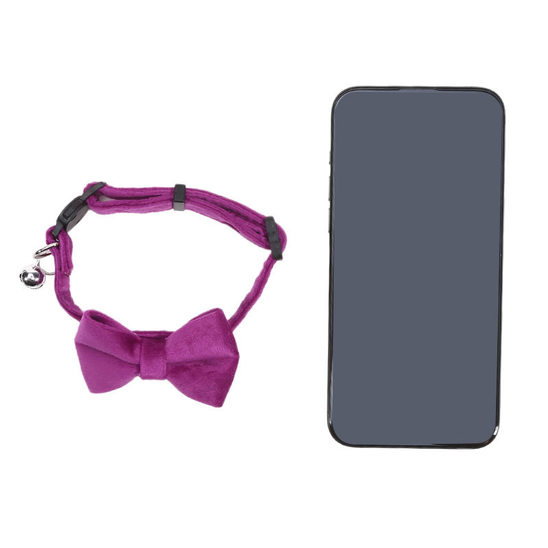 1PC Cute Pet Suede Bow Tie Collar with Bell Breakaway Adjustable Solid Color Safety Collar for Kitten Puppy