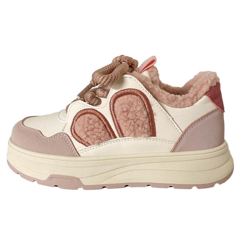 B2107 sammetskaninöron nisch tjock basplatta skor dam vinter varm små vita skor 2024 nya brädskor