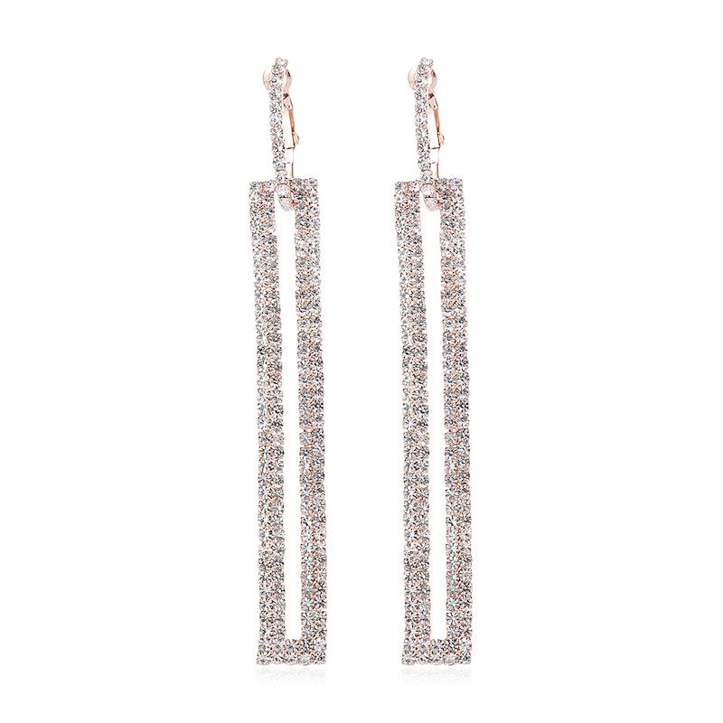 Versatile Korean Rhinestone Rectangular Drop Earrings