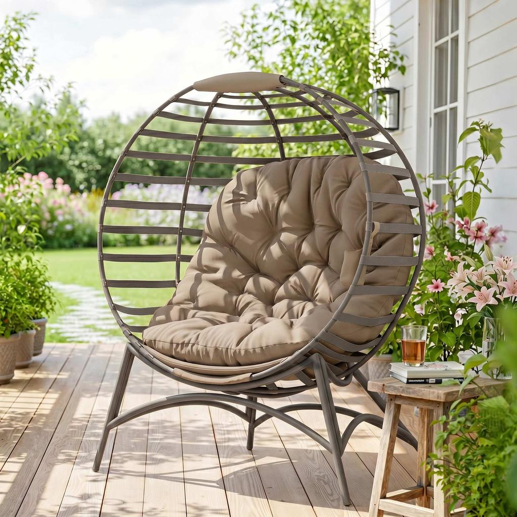 Egg Chair With Cushion And Side Pocket Sand