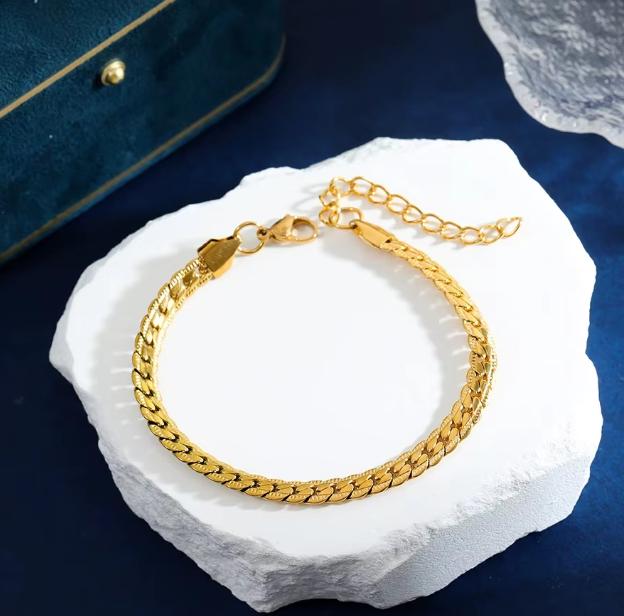Factory 18K Gold Plated Stainless Steel Cuban Link Bracelet for Men Luxury Fashion Jewelry Box Fine Body Jewelry золотистый