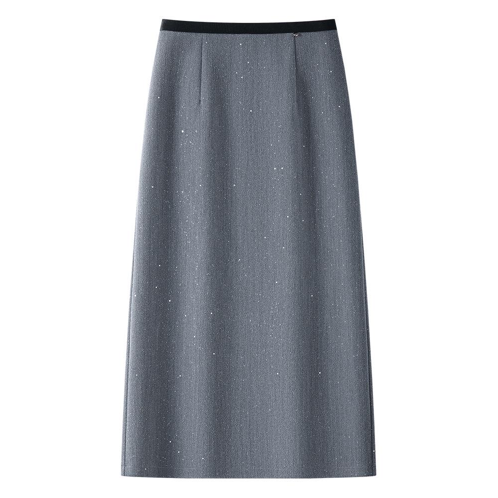 

2025 New Spring High-Waisted Gray Sequin Midi Pencil Skirt for Women S белый