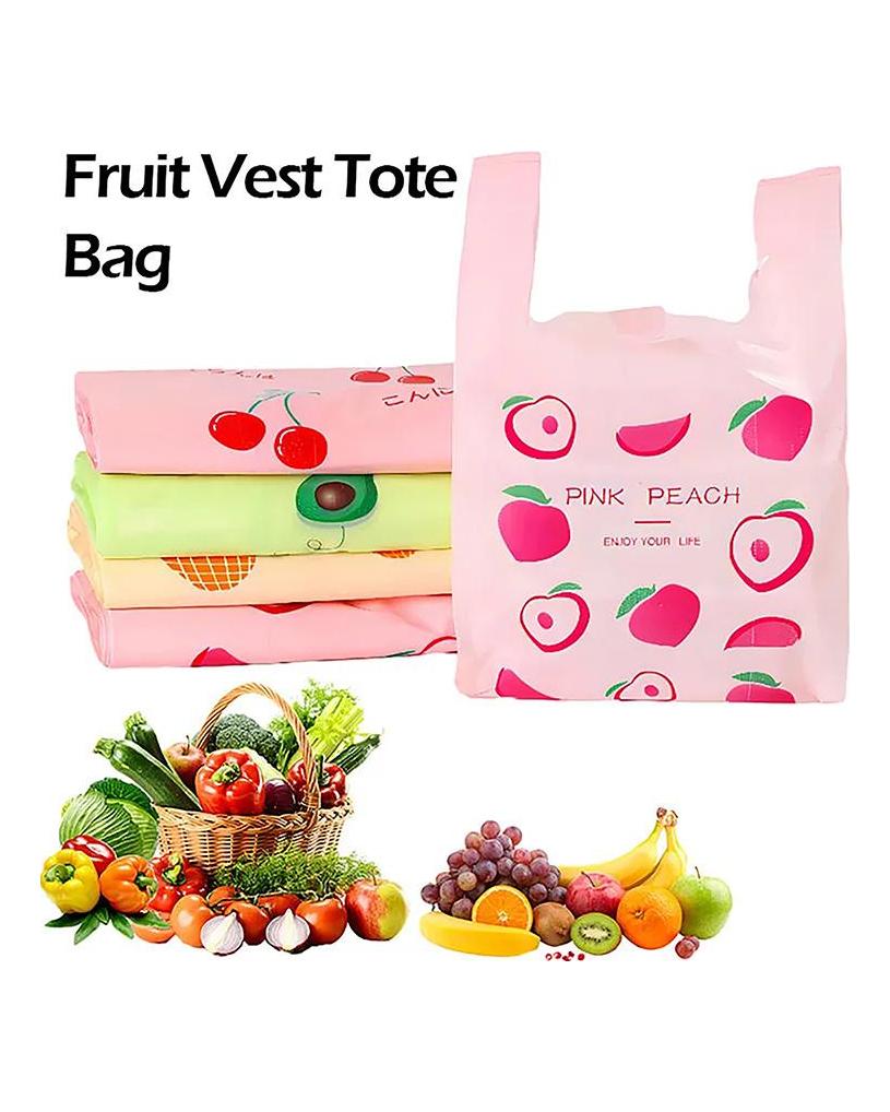 50 Pcs Cute Fruit Plastic Bag Carry Out Bags With Handle Food Packaging Retail Supermarket Grocery Shopping Home Storage