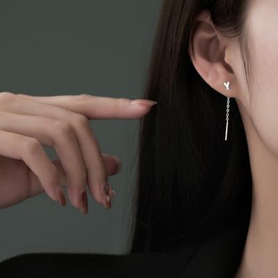S999 Sterling Silver Letter Hanging Earrings Female Tassel Short Stud Earring Eardrops Ear Chain Earrings