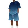 Men's Gradient Print Casual Short Sleeve Crew Neck Top and Shorts Set Lightweight Breathable Summer Outfit for Everyday Wear