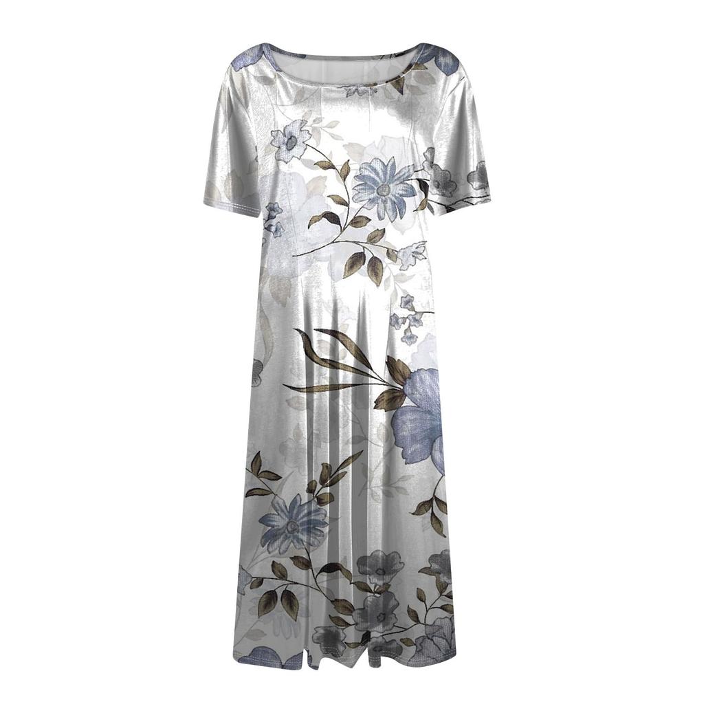 Women's Loose Casual And Fashionable Round Neck Short Sleeved Printed Mid Length Dress