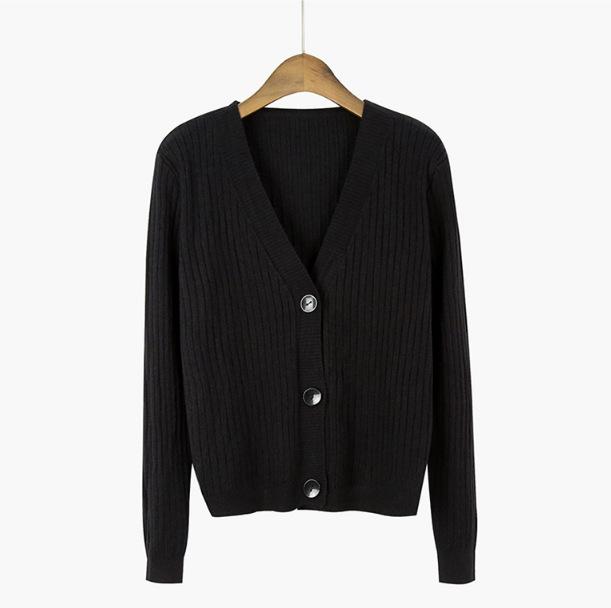 Loose and versatile V-neck knitted cardigan autumn sweater with temperament long-sleeved high-waisted short jacket tide