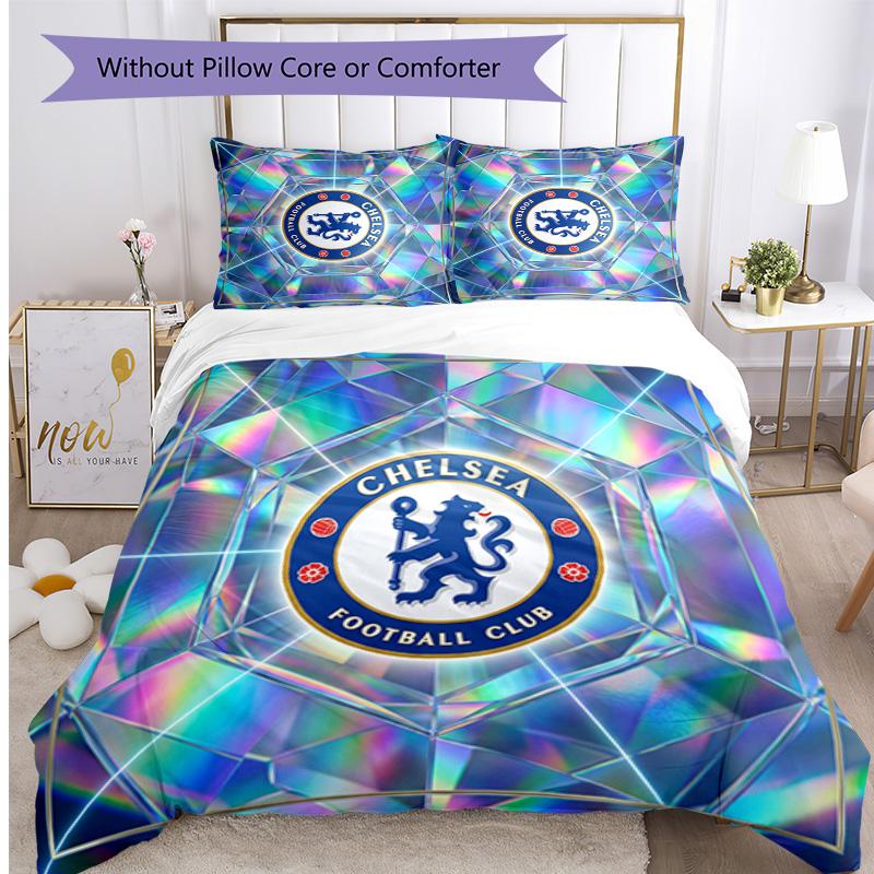 Set Lenzuola 3 Pezzi Stampato Chelsea FC Morbido Delicato sulla Pelle Lavabile Copripiumino e Federe Set Tutte le Stagioni Camera da Letto