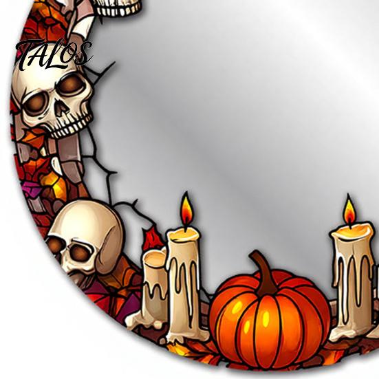 Decorative Mirrors for Entryway Halloween Mirror Wall Stickers with Spiders/Skeletons/Pumpkins, Retro Hanging Home Accents Ornament, Lightweight