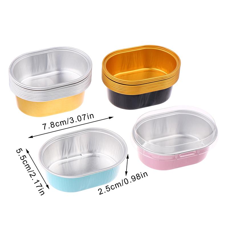 10Pcs Aluminum Foil Cupcake Cups With Lids Non-Stick Foil Baking Cups 68Ml Oval Pudding Dessert Cups Wedding Party Supplies
