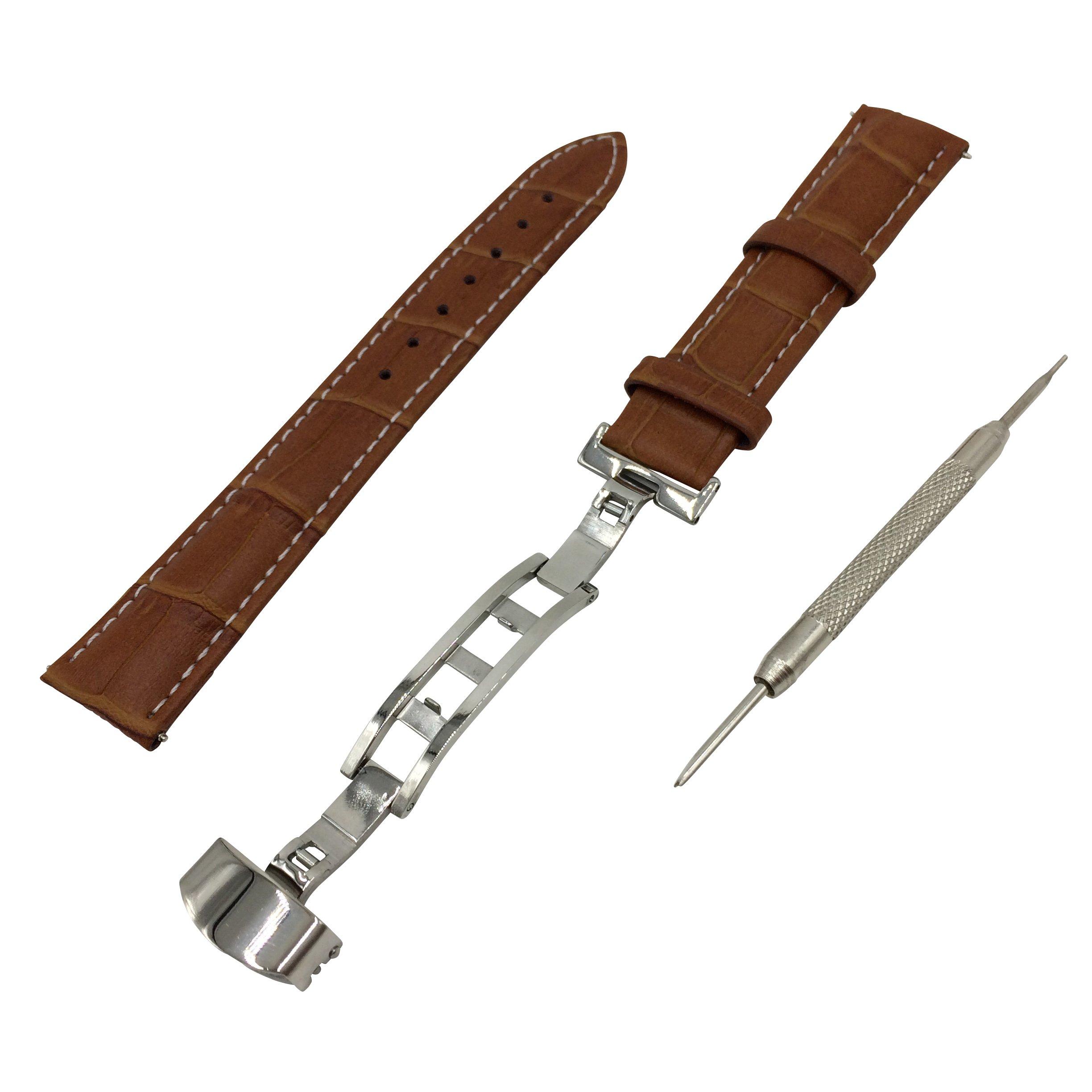 

Ремешок для часов с пряжкой D Buckle White Stitch из натуральной кожи [DauStage] 5 цветов, 4 размера, тисненый под крокодила ремень с пружинным стержнем и съемником пружинного стержня (09 Свет