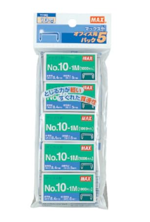 MAX Stapler Staples, No. 10-1M, Size 10, 5 Packs (1 Box Contains 1000 Staples), for Handheld Staplers.