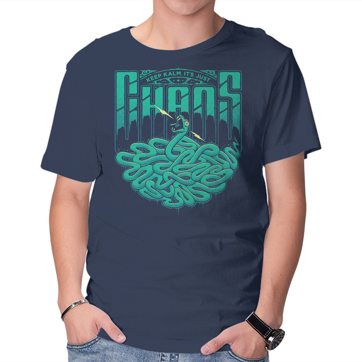 Unisex Crew Neck T-Shirt Just Chaos Graphic Short Sleeve Casual Tee M