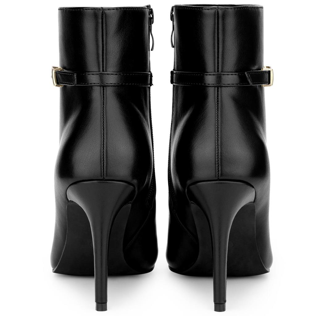 Allegra K Women's Pointed Toe Buckle Strap Stiletto Heel Ankle Boots, Black, Size 24.5cm