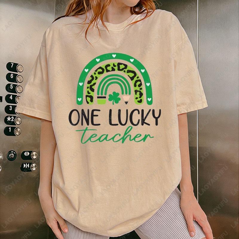 St Patricks Day One Lucky Teacher Cotton Tees Rainbow Lucky Shamrock Graphic T Shirts Teacher Unisex Shirt Funny Holiday Gifts
