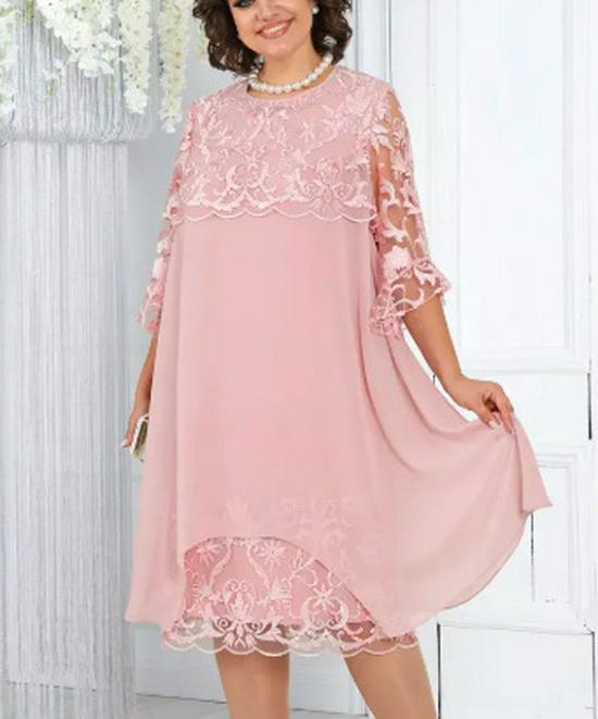European & American Women's Embroidered Patchwork Round Neck Five-Point Sleeve Casual Dress