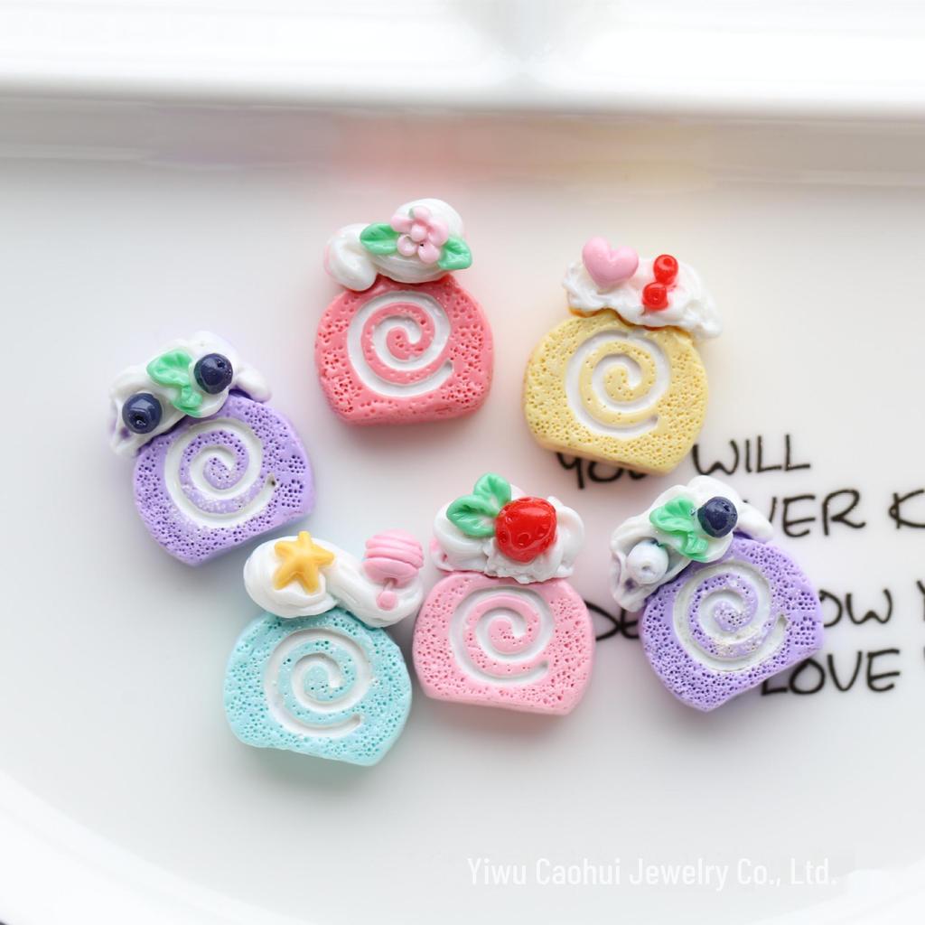 Sweet Fruit Cream Roll Cake Resin Dessert Hairpin Simulation DIY Accessory