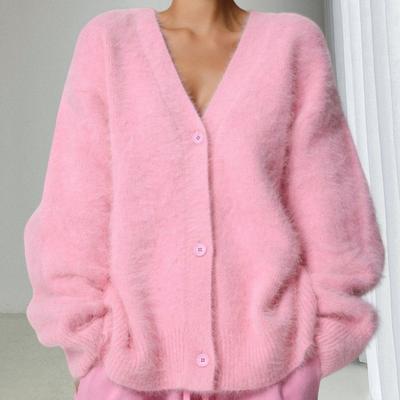 Dames Gebreide Jas V-hals Lange Mouwen Effen Kleur Enkele Rij Knopen Vest Jas Los