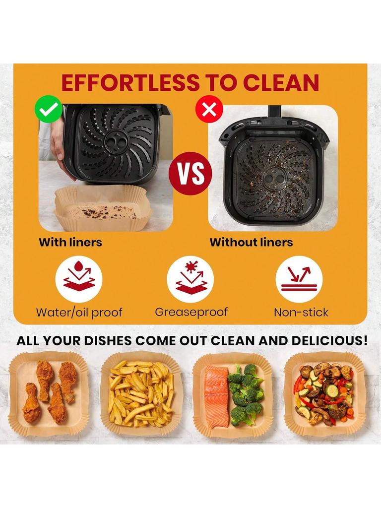 100pcs, Square Disposable Air Fryer Liners (9in), Paper Air Fryer Liner Pots, Paper Basket Bowls, Baking Trays, Oven Acces