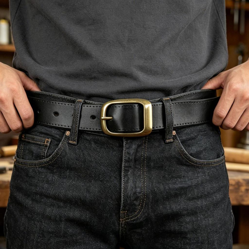Men's Handmade Genuine Cowhide Leather Belt with Pin Buckle - Retro Casual for Students and Middle-aged Denim Styles