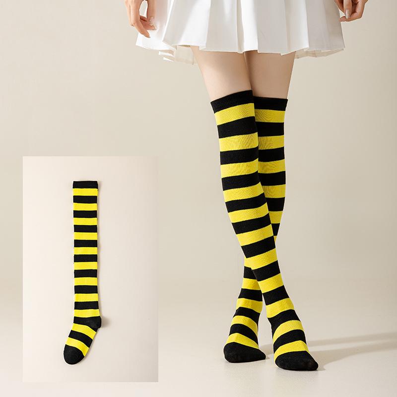 Damen Overknee Socken mit Kreuzstreifen für Halloween, Weihnachten, Karneval, Tanz und Japanische Festivals