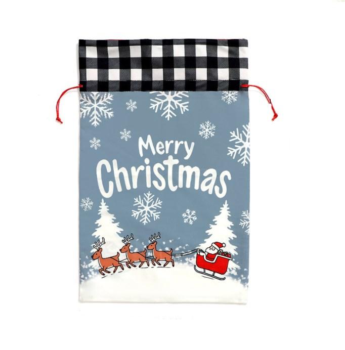 Holiday Large Present Bag with Flannel Fabric Drawstring Closure Featuring For FOREST Santa for Kids Christmas Storage 37x56cm