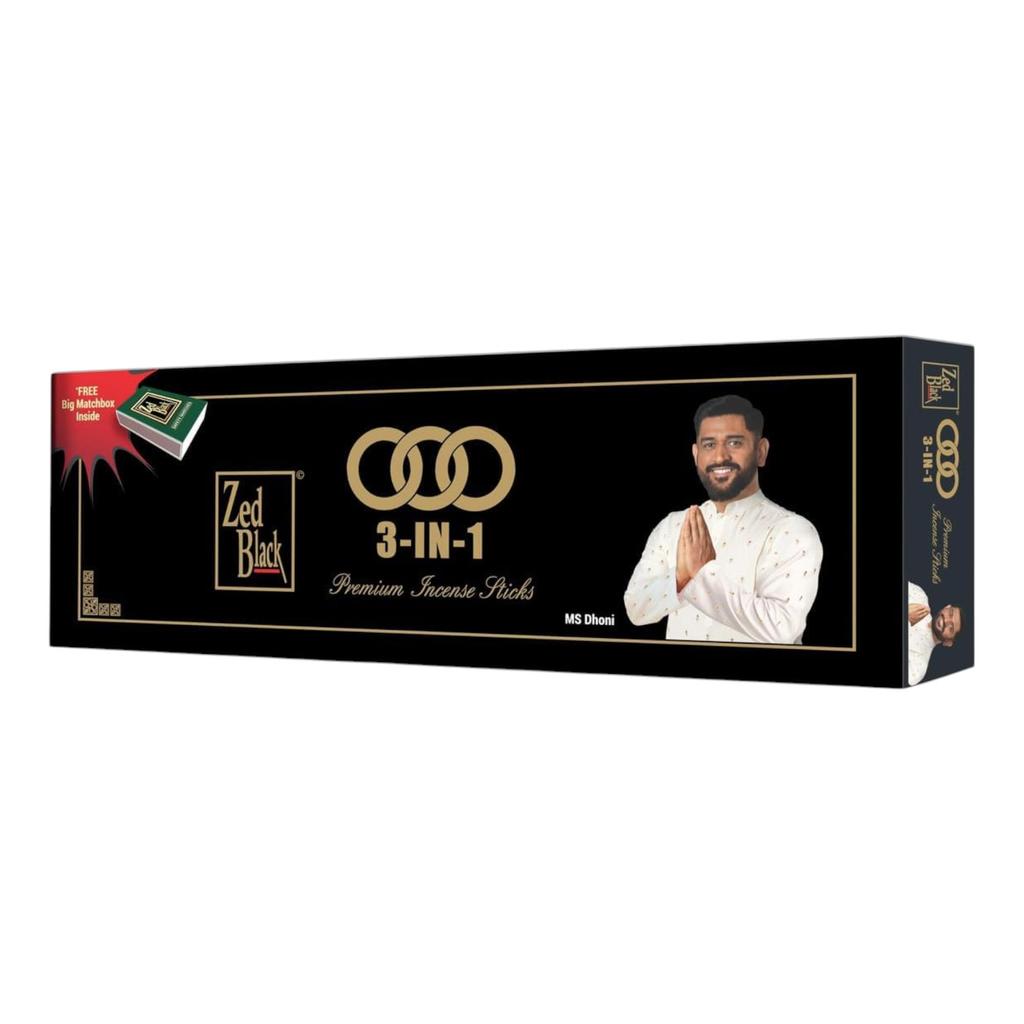Zed Black 3 In 1 Monthly Pack Incense Sticks Pack of 4 Long-Lasting Aroma Sticks for Home and Meditation