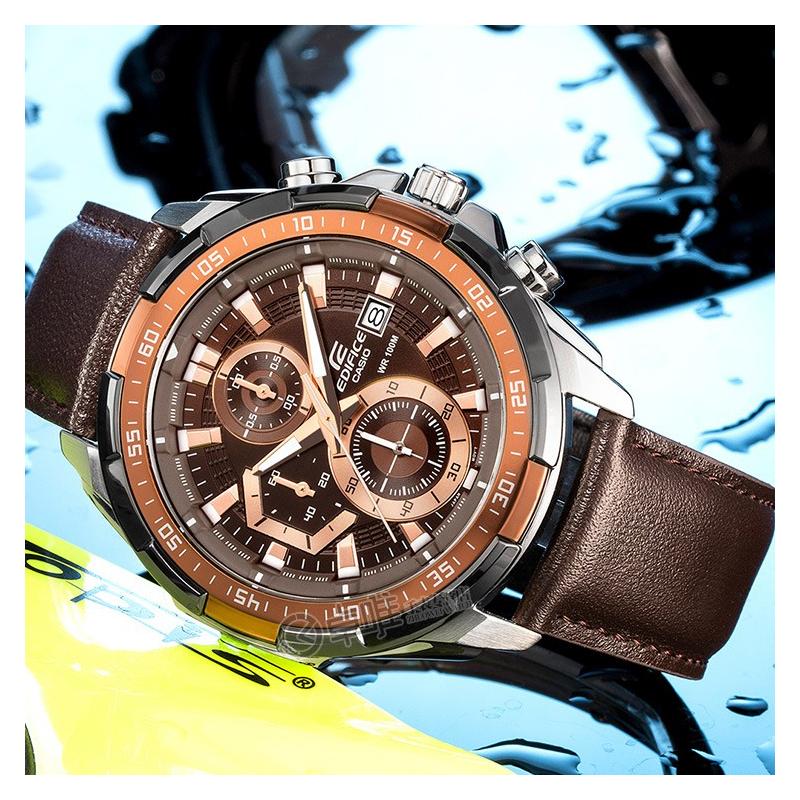Casio EDIFICE Series Simple and Casual Quartz Movement Leather Strap Japanese and Korean Watch Men's Watch Black Dial EFR-539L-5AV