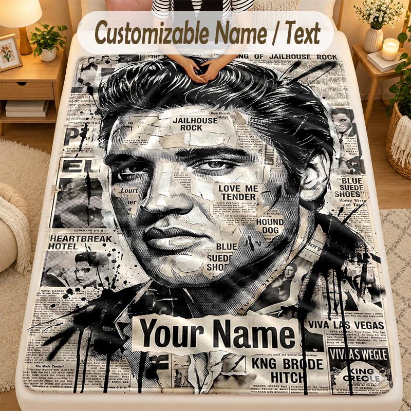 Flannel BlanketElvis Presley Custom Name Text Personalized Soft Warm Throw Blanket Home Decor Gift