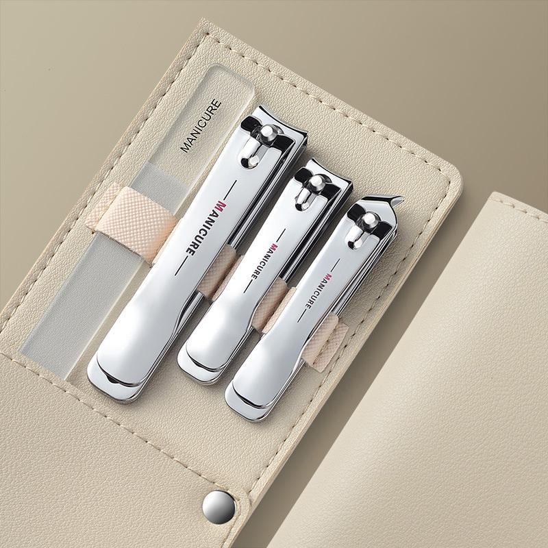 4 Pieces/Set Manicure Set With Portable Leather Case And Nano Nail File - Fingernails & Toenails Clippers For Nail Care
