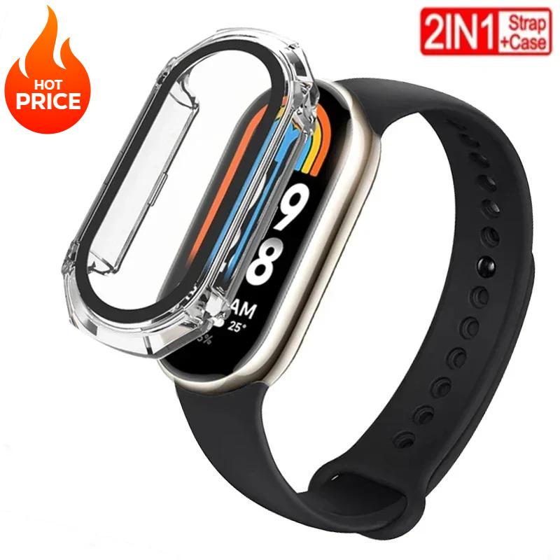 2 PACK Silicone Strap+case For Xiaomi Mi band 8 Replacement miband8 sport Bracelet Accessories smart band 8 waterproof cover