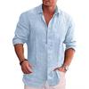 Camicia a maniche lunghe da uomo in lino di cotone autunnale, tinta unita, stile casual, taglie forti, camicia hawaiana casual in lino da uomo