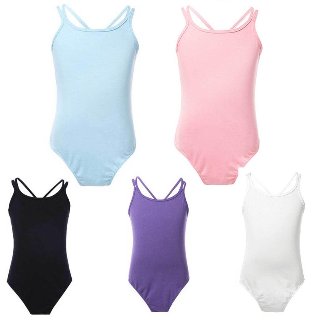 Kids Girls Spaghetti Strap Crisscross Back Ballet Dance Leotard Gymnastics Leotards