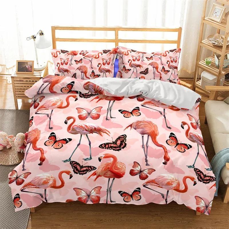 Comforter Girls Flamingo Twin Queen Tropical Leaves Floral Bedding Set For Teen Women Room Dorm Decor Hawaiian Comforter