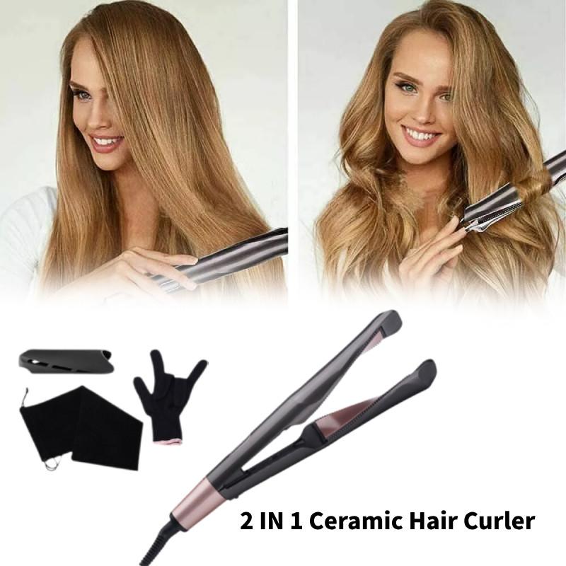 In 2 1 Electric Professional Heat Hair Straightener Curler Curl Tool Styling