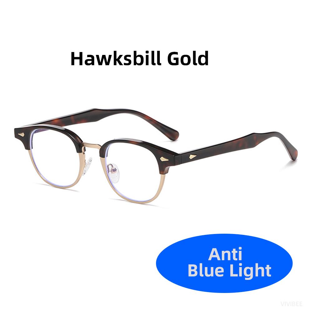 VIVIBEE Small Blue Light Blocking Glasses Men Semi Rimless Square Ray Filter Eyeglasses Vintage Women UV400 Computer Eyewear