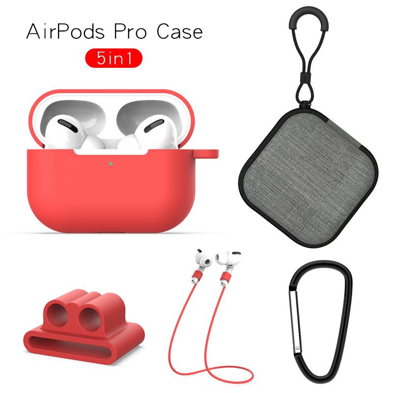 Earphone Protective Case for AirPods Pro Soft Silicone Cover+Carabiner+Anti-lost Strap+Wrist
