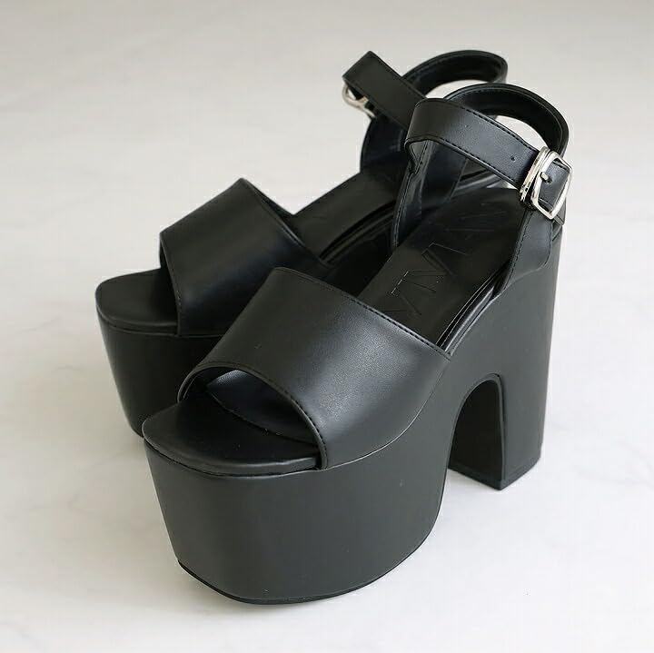 Vivian Women's 13cm Platform Sandals with Ankle Strap, White, Size S (22.0-22.5cm), V0671SM