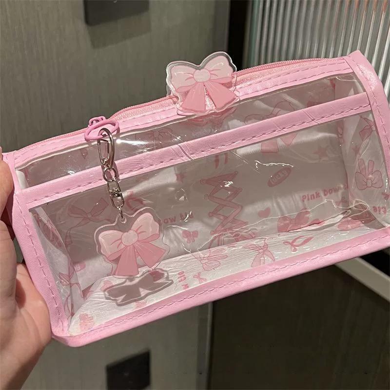 Student Pencil Case High-Quality Transparent Stationery Box Double Layer Zipper Pencil Case Transparent For School Office Gift