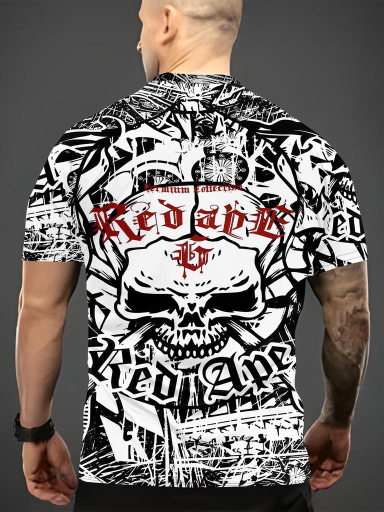 Skull Graffiti Print Men's Round Neck T-Shirt | 3D Summer Casual Wear for Outdoor Activities & Fitness | Comfortable Everyday Top with Bold Street Art