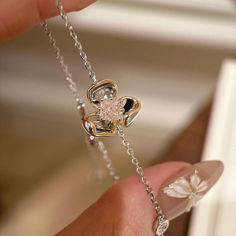 exquisite super sparkling petal collar chain silver 925 glossy Original new in light luxury bracelets for women wedding jewelry