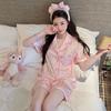 Summer new ice silk pajamas women's short-sleeved shorts sweet Korean version striped printed loungewear suit can be worn outside