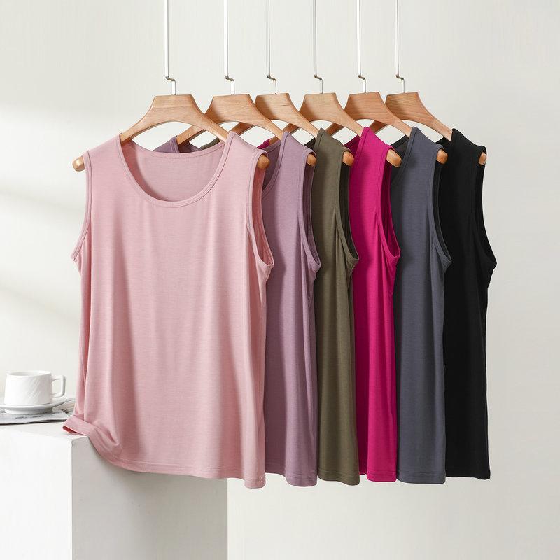 Sommer Damen Locker Ärmellos Modal Tanktop Breites Schulterdesign Achselglättend Leicht Lässig Zum Layering Innen Camisole Basis Top