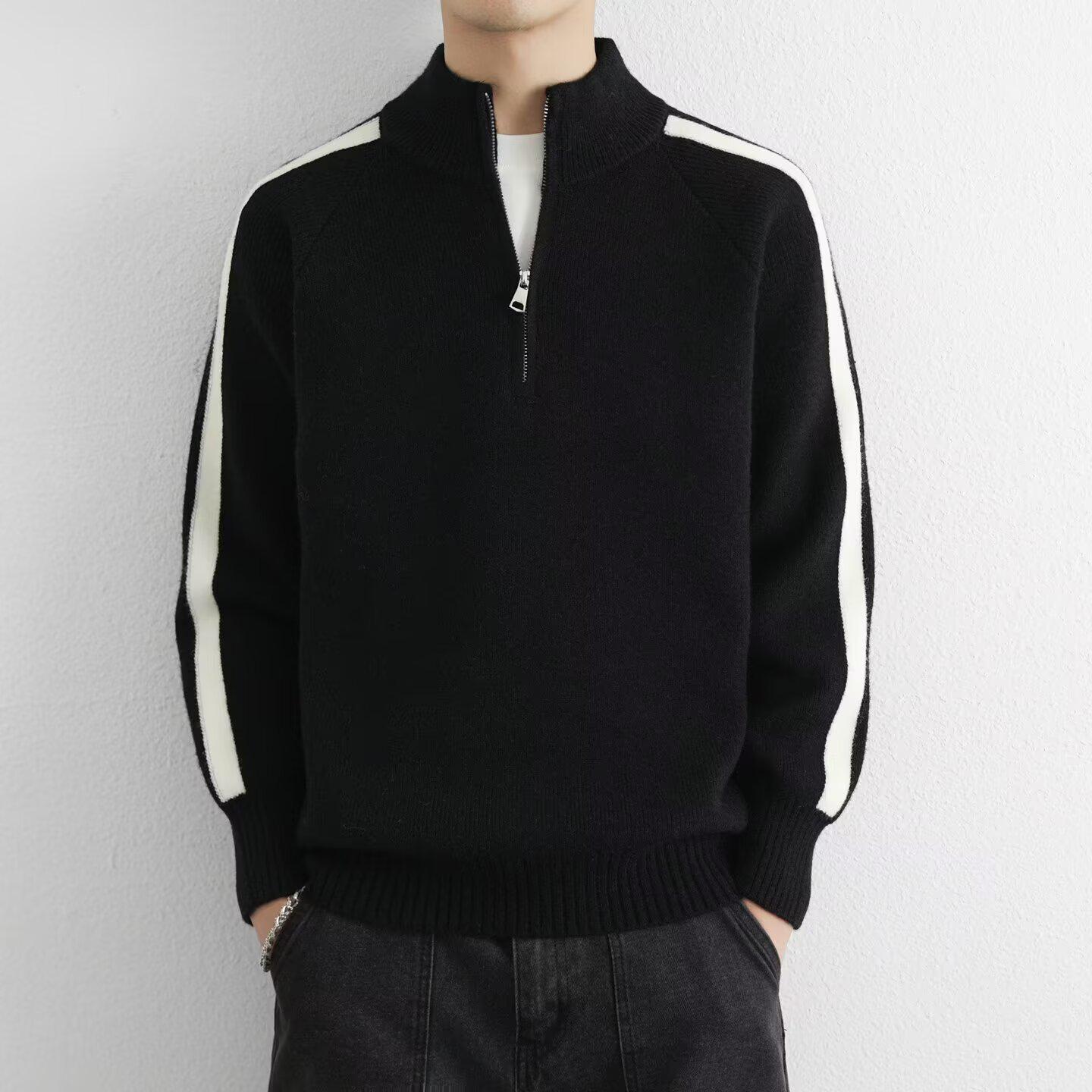 Men s Arctic Fleece Red Half-Zip Color Block Sweater - High-Quality Knitwear for Autumn/Winter. 3XL