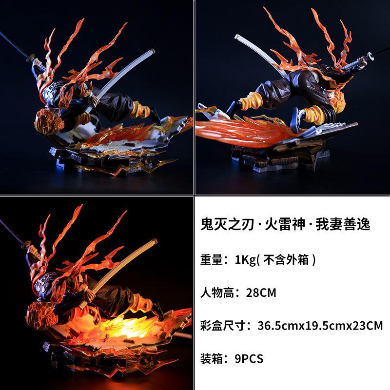 Demon Slayer Zenitsu Agatsuma Thunder God Action Figure 28CM Light Up Flame Effect  Collectible Anime Model For Fans